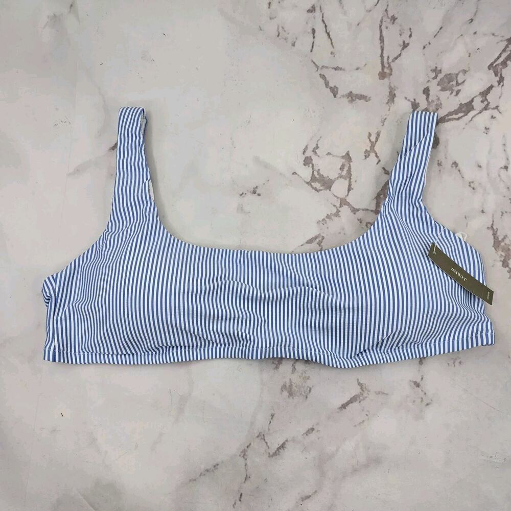 J Crew Swim Top 3X Blue White Striped Square Neck Seersucker BF121